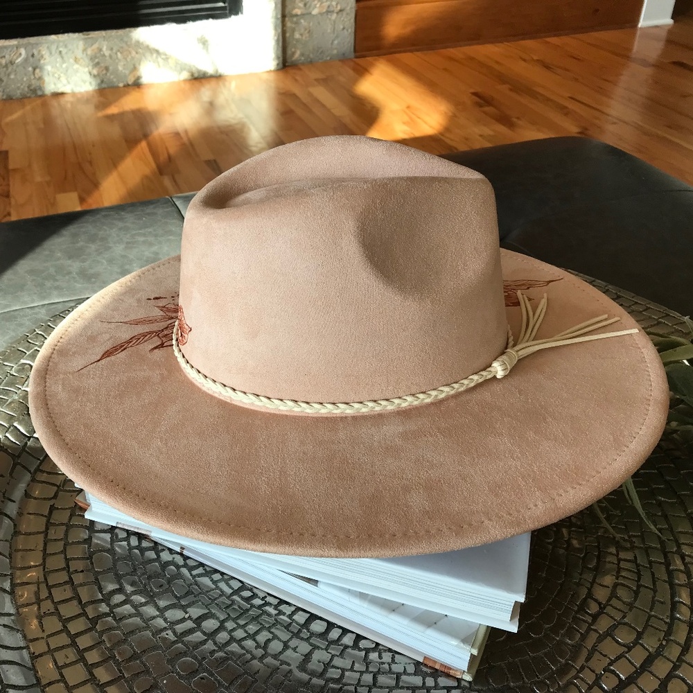 FESTIVAL π₯HAND-BURNED PEACH CREAM WIDE-BRIM RANCHER HAT - Picture 6 of 14